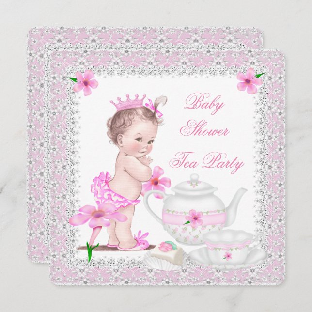 Princess Pink Baby Shower Girl Tee Party Einladung (Vorne/Hinten)