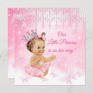 Princess Pink Butterfly Babydusche brünett Einladung