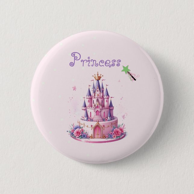 Princess Pink Castle Cake and Wand Button (Vorderseite)