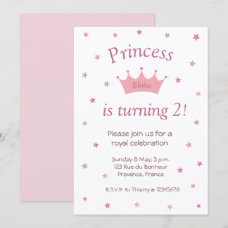 Princess Pink Crown Tiara Stars Kinder Baby Geburt Einladung