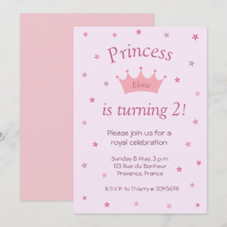 Princess Pink Crown Tiara Stars Kinder Baby Geburt Einladung