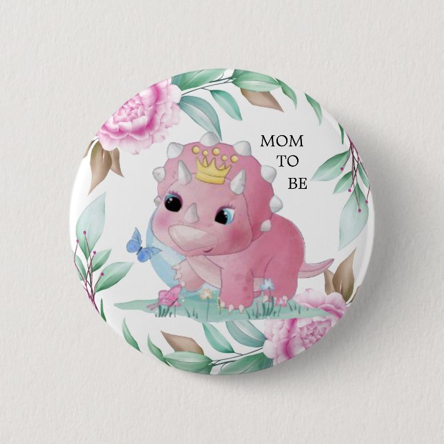 Princess Pink Dinosaur Peony Mama zum Kinderdusche Button (Vorderseite)