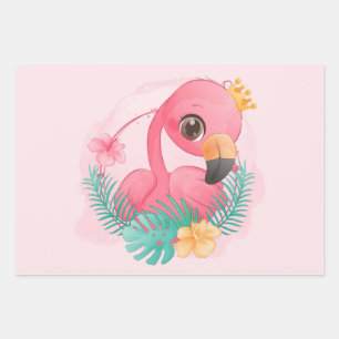 Princess Pink Flamingo Pink Girl Babydusche Geschenkpapier Set