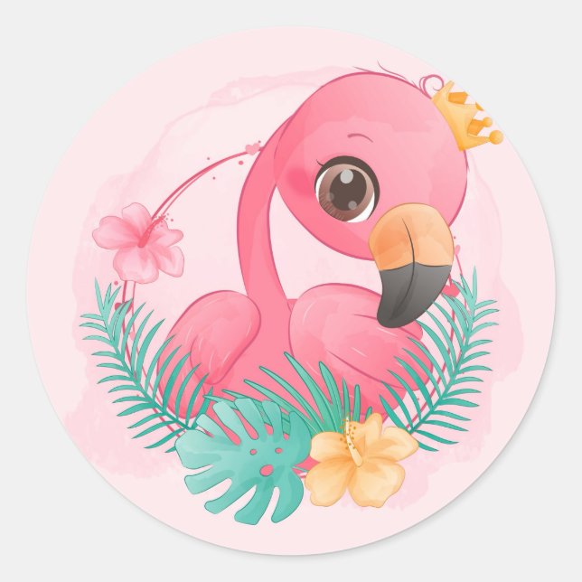 Princess Pink Flamingo Pink Girl Babydusche Runder Aufkleber (Vorderseite)