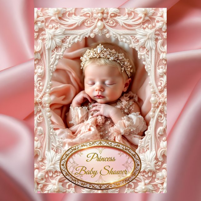 Princess Pink Gold Baby Girl Duschperle Blonde Einladung (Von Creator hochgeladen)