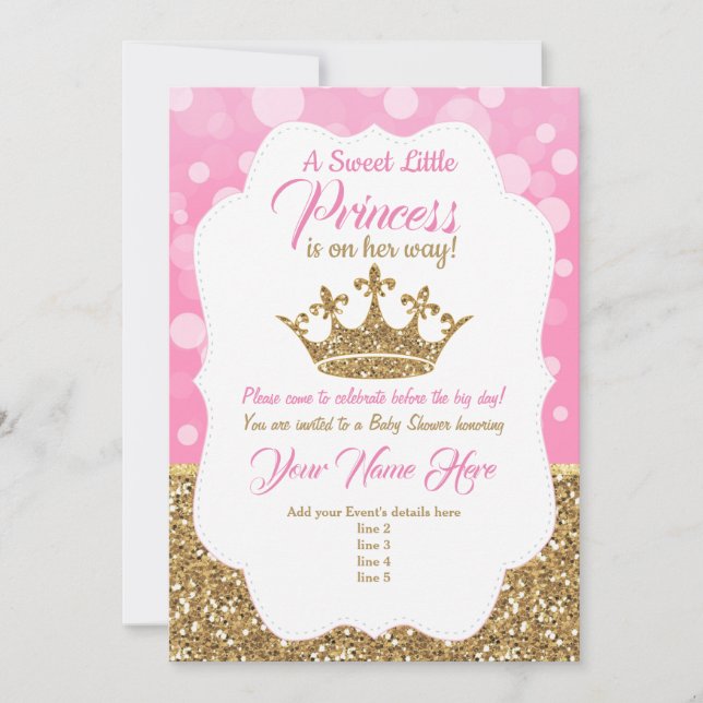 Princess Pink Gold Baby Shower Einladung, Royal Einladung (Vorderseite)