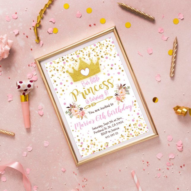 Princess Pink Gold Confetti Einladung zum Geburtst (Von Creator hochgeladen)