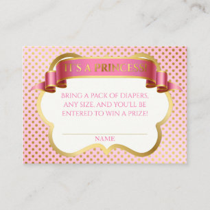 Princess Pink Gold Crown Dots Diaper Raffel Begleitkarte
