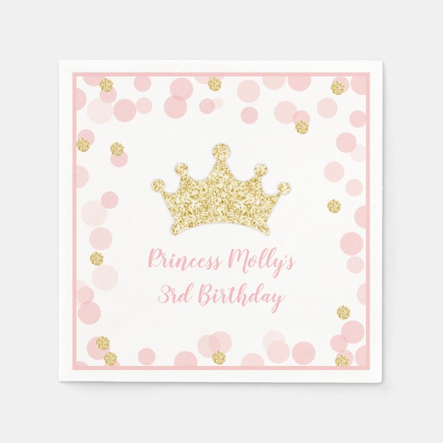 Princess Pink Gold Glitzer Crown Birthday Serviette (Vorderseite)