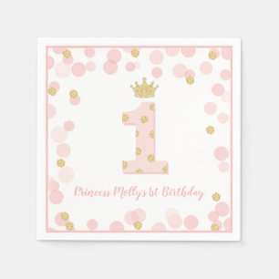 Princess Pink Gold Glitzer Crown Erster Geburtstag Serviette