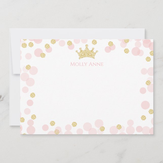 Princess Pink Gold Glitzer Polka Dots Stationery Mitteilungskarte (Vorderseite)