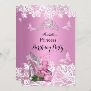 Princess Pink High Heel Rose Lace Birthday Party Einladung