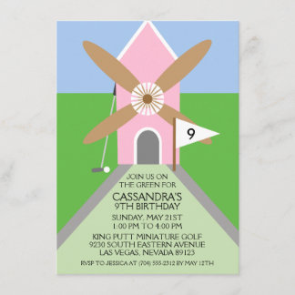 Princess Pink Miniatur Golf Windmill Geburtstag Einladung