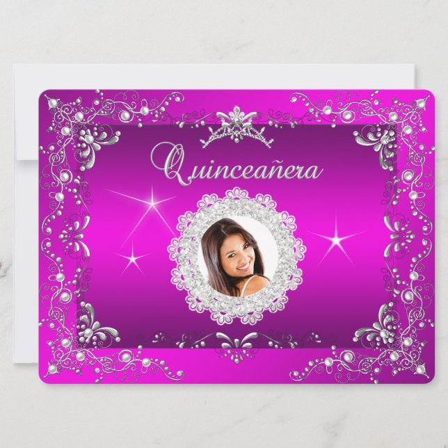Princess Pink Quinceanera Silver Tiara Party Einladung (Vorderseite)