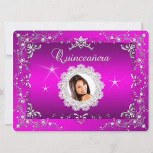 Princess Pink Quinceanera Silver Tiara Party Einladung