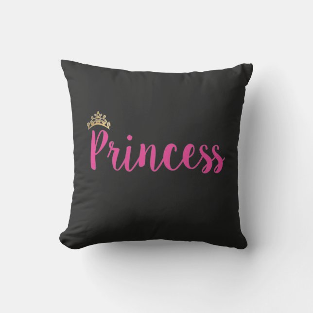 Princess Pink Script Schriftart Crown Kissen (Vorderseite)