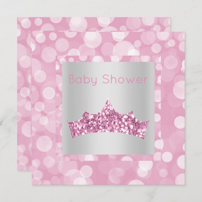 Princess Pink Silver Blase Babydusche Einladung (Vorne/Hinten)
