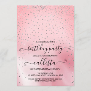 Princess Pink Silver Glitzer Confetti Geburtstag Einladung