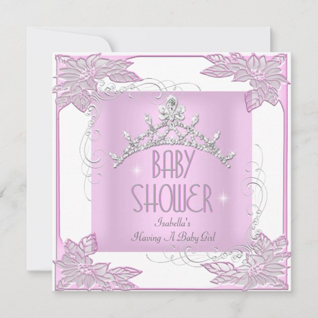 Princess Pink White Baby Shower Einladung (Vorderseite)