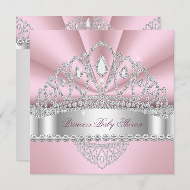 Princess Pink White Diamond Tiara Babydusche Einladung (Vorne/Hinten)