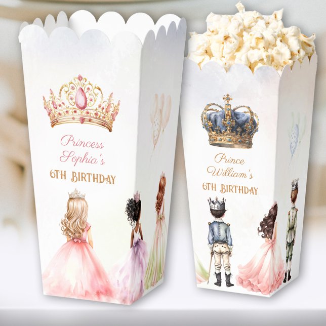 Princess Prince Crown Twins Royal Birthday Popcorn Geschenkschachtel (Princess Prince Crown Twins Royal Birthday Popcorn Favor Boxes)