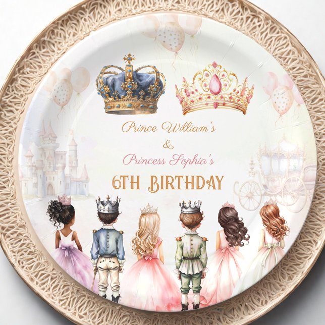Princess Prince Twins Royal Crown Geburtstag Pappteller (Princess Prince Twins Royal Crown Birthday Paper Plates)