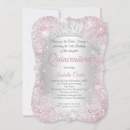 Princess Quinceanera 15. Blush Pink Silver Party Einladung