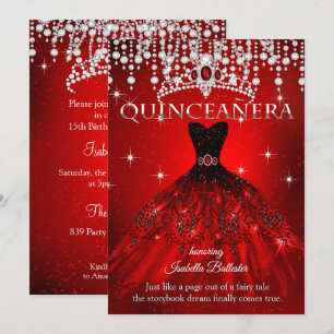 Princess Quinceanera 15. Geburtstag Red Tiara Einladung