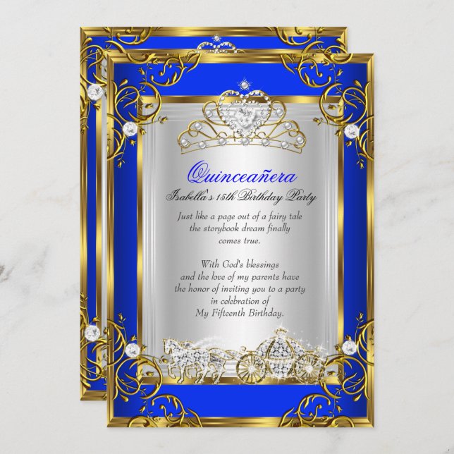 Princess Quinceanera 15. Geburtstag Royal Blue 2 Einladung (Vorne/Hinten)