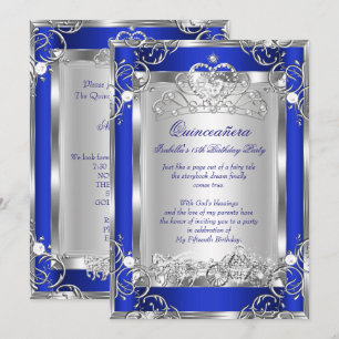 Princess Quinceanera 15. Party Deep Blue Silver Einladung