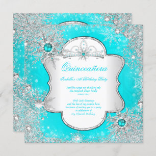 Princess Quinceanera Aqua Aquamarin Winter Wunderl Einladung