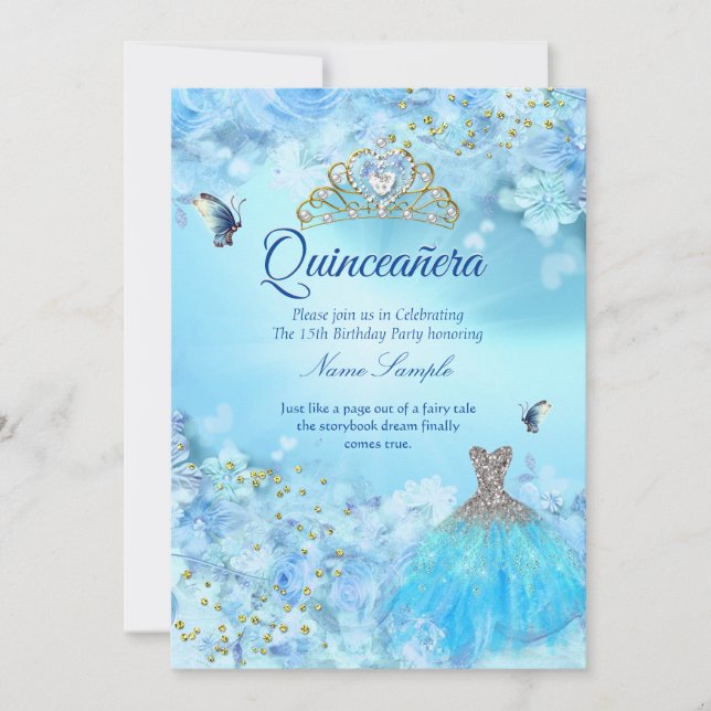 Princess Quinceanera Aschenputtel Blütenkleid Einladung (Vorderseite)
