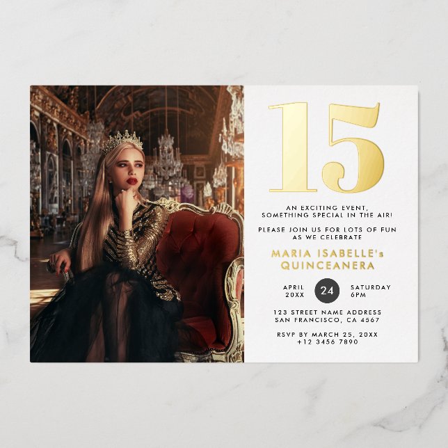 Princess Quinceañera Birthday Vintag Red & Gold Folieneinladung (Vorderseite)
