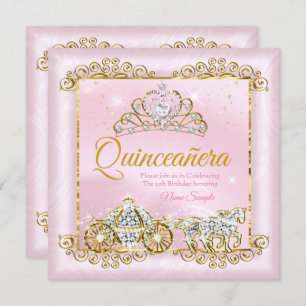 Princess Quinceanera Blush Pink Gold Kutsche Einladung