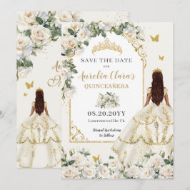Princess Quinceañera Champagne Ivory Rose Dress Save The Date