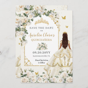Princess Quinceañera Champagne Ivory Rose Dress Save The Date