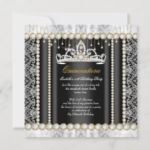 Princess Quinceanera Diamond Lace Schwarz-weiß Einladung