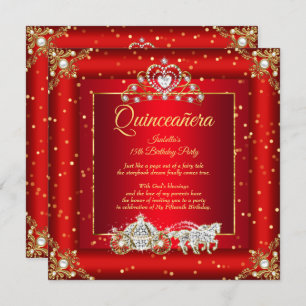Princess Quinceanera Elite Regal Red Gold Sparkone Einladung