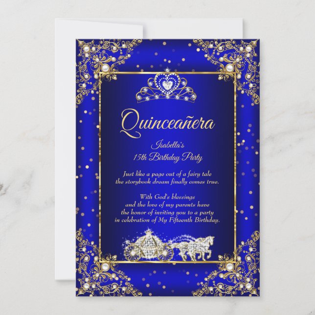 Princess Quinceanera Elite Royal Blue Einladung (Vorderseite)