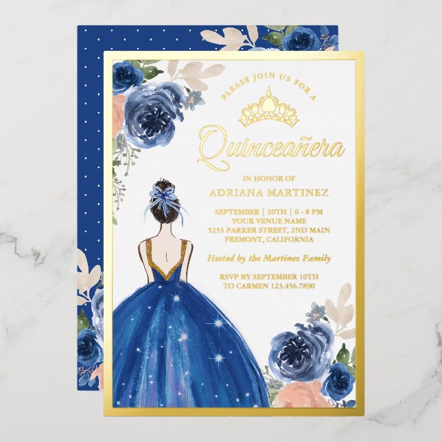 Princess Quinceanera Gold Folieneinladung (Vorderseite/Rückseite)