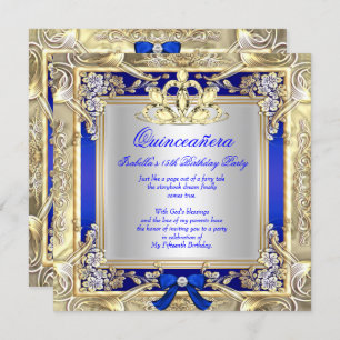 Princess Quinceanera Gold Royal Blue Silver 2 Einladung