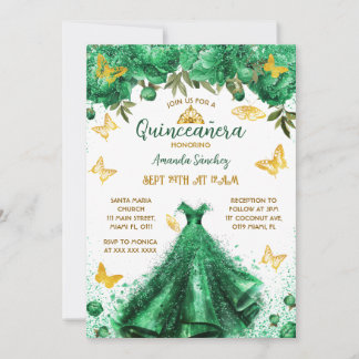 Princess Quinceanera Green Einladung