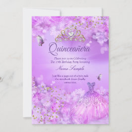 Princess Quinceanera lila rosa Blumenkleid Einladung