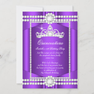 Princess Quinceanera Lila White Diamond Tiara Einladung