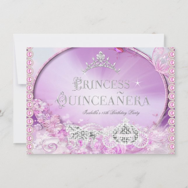Princess Quinceanera Magical Pink Lila Silber 3 Einladung (Vorderseite)