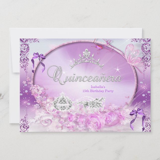 Princess Quinceanera Magische Lila Beförderung Einladung (Vorderseite)