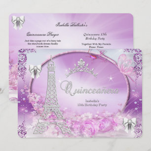 Princess Quinceanera Magisches Lila Silber Einladung