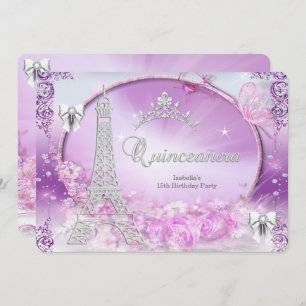 Princess Quinceanera Magisches Lila Silber Einladung