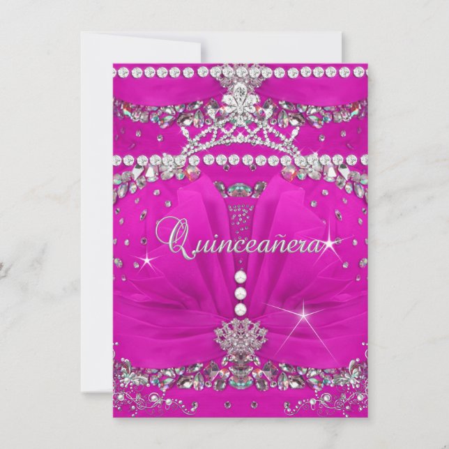 Princess Quinceanera Pink Bejeweled Kleid Einladung (Vorderseite)