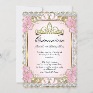 Princess Quinceanera Pink Gold 15. Geburtstag 2 Einladung